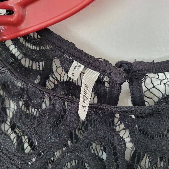 Studio Y Sheer Black Lace Peplum Blouse Top Small Whimsygoth Victorian Coquette - Picture 10 of 14